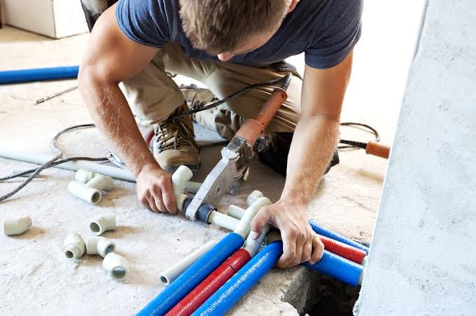 Pipe installation and repair in progress